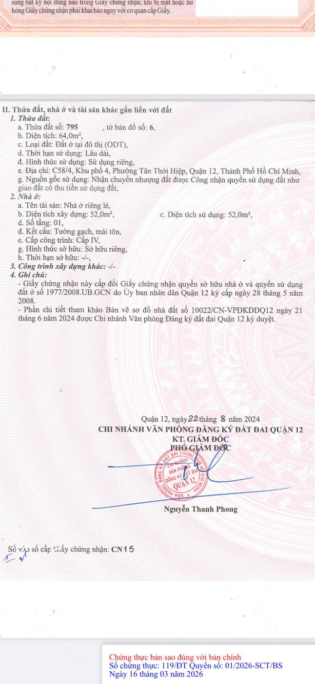 NHÀ ĐẸP- GIÁ TỐT CHÍNH CHỦ BÁN NHANH CĂN NHÀ tại phường Tân Thới Hiệp ( cũ) quận 12, TPHCM