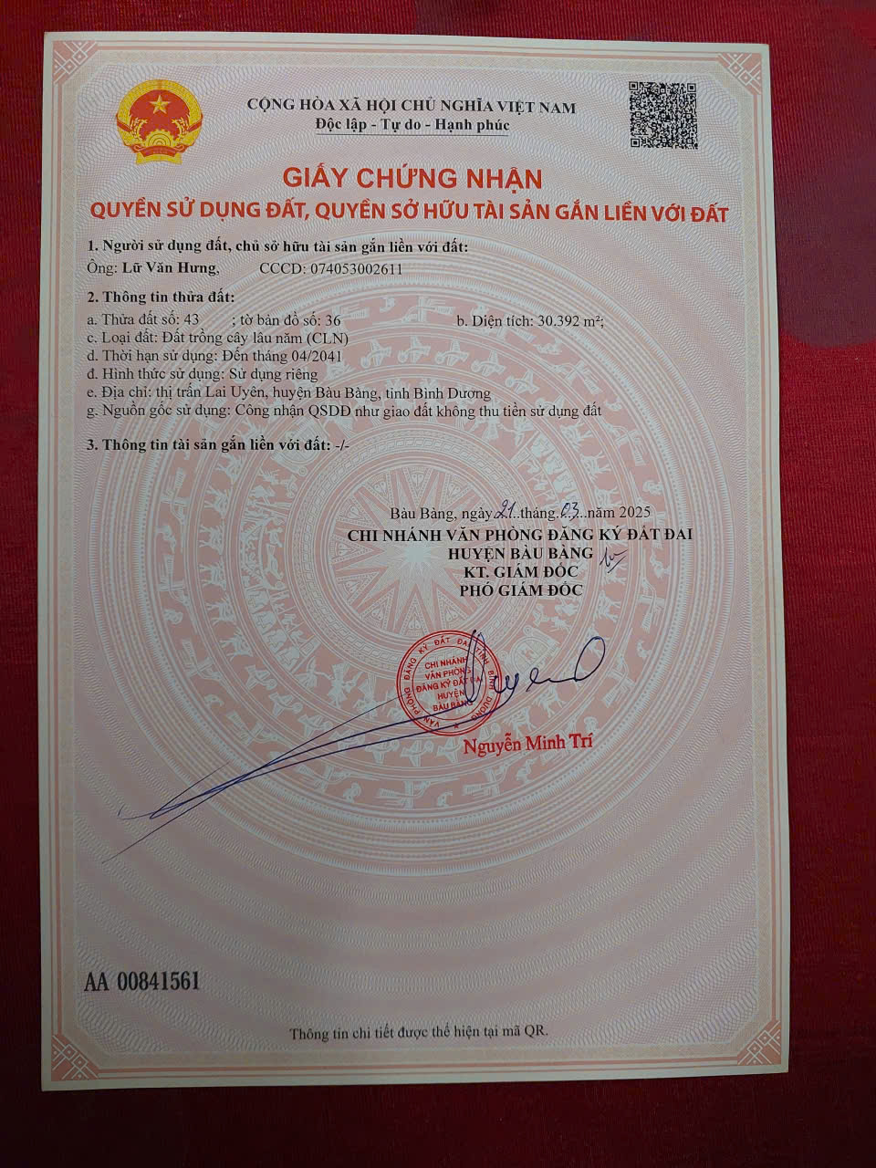 LÔ ĐẤT SIÊU ĐẸP  - GIÁ TỐT - Cần Bán Gấp Lô Đất Mặt Tiền Vị Trí Tại Huyện Bàu Bàng, Tỉnh Bình Dương